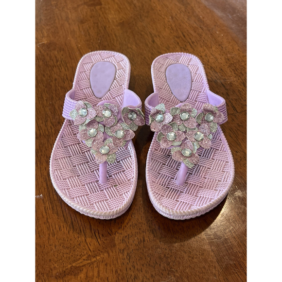 Flower Thong Sandals Lavender Rhinestone Embellished Flip Flops‎ Girls - Picture 2 of 5